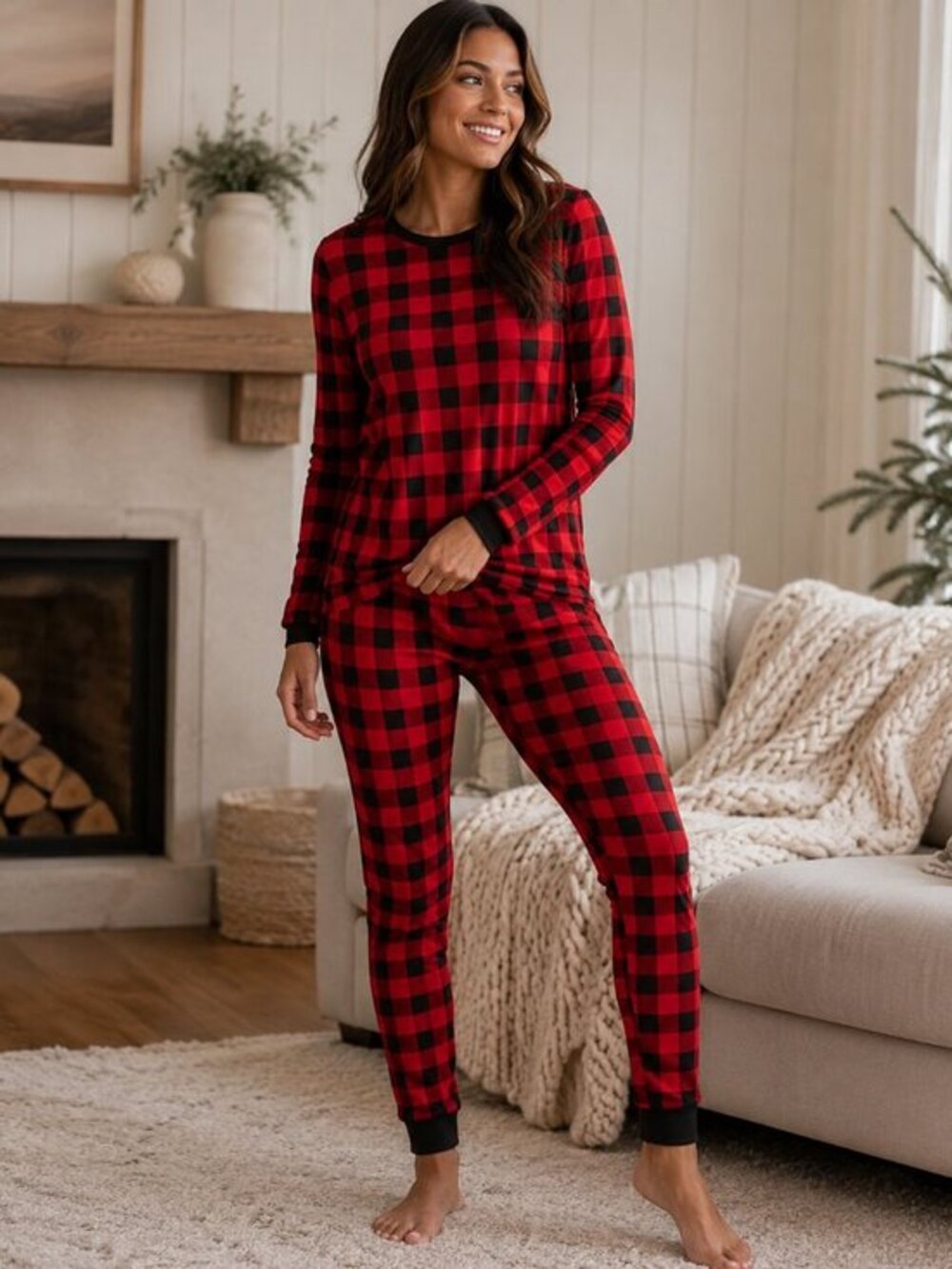 Red Buffalo Plaid 2-Piece Long Sleeve Pajama Lounge Set NWT